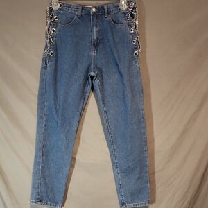 Denim Blvd Los Angeles Trending Straight Leg Jeans w/ Chain Accents On Side